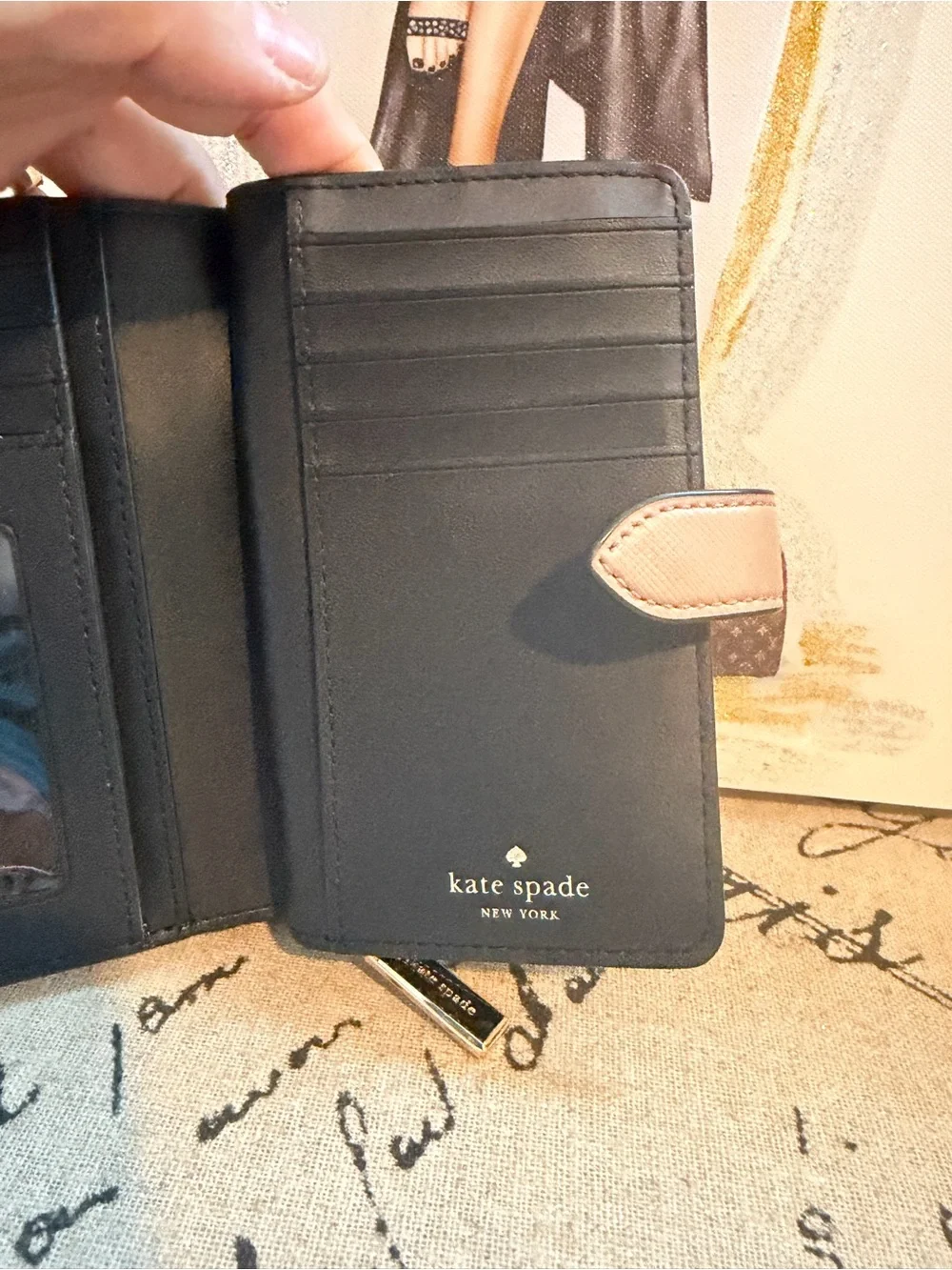 kate spade Two-Tone Black and Taupe Leather Wallet